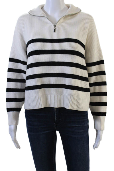 MNG Womens Striped 1/2 Zip Pullover Boxy Sweater White Size XS