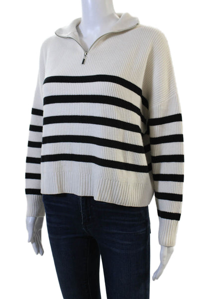 MNG Womens Striped 1/2 Zip Pullover Boxy Sweater White Size XS