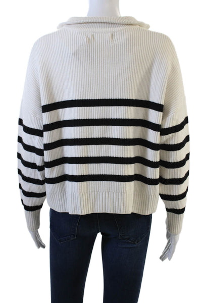 MNG Womens Striped 1/2 Zip Pullover Boxy Sweater White Size XS