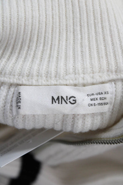 MNG Womens Striped 1/2 Zip Pullover Boxy Sweater White Size XS