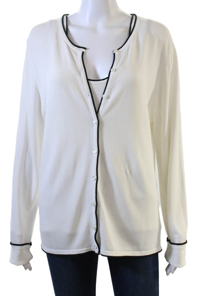 Zara Women's Two Piece Long Sleeves Round Neck Cardigan Sweater Set White Size S