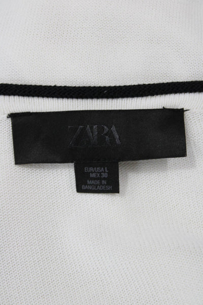 Zara Women's Two Piece Long Sleeves Round Neck Cardigan Sweater Set White Size S