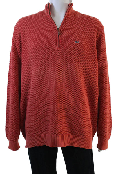 Vineyard Vines Mens Cotton Zippered Detail Knit Pullover Sweater Orange Size XL