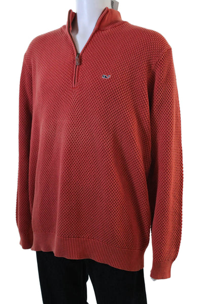 Vineyard Vines Mens Cotton Zippered Detail Knit Pullover Sweater Orange Size XL