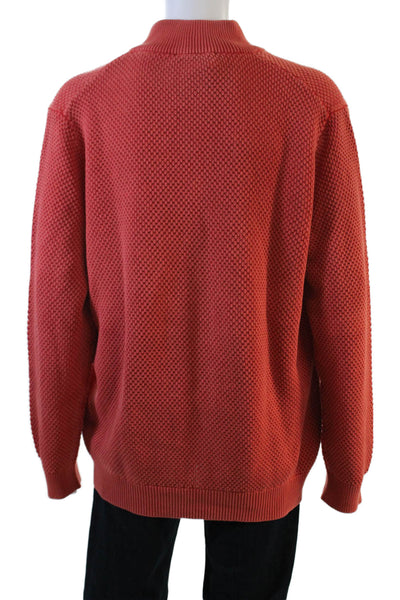 Vineyard Vines Mens Cotton Zippered Detail Knit Pullover Sweater Orange Size XL