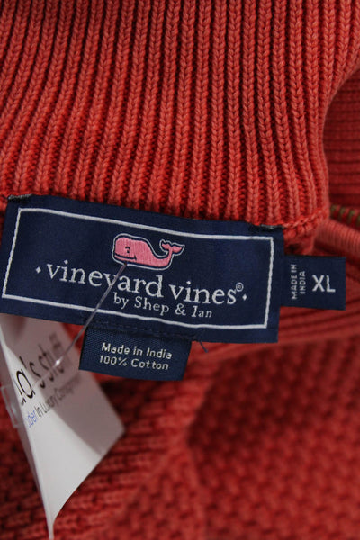 Vineyard Vines Mens Cotton Zippered Detail Knit Pullover Sweater Orange Size XL