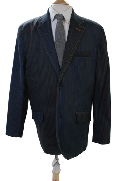 Marc Ecko Mens Striped Contrast Stitching Detail Two Button Blazer Blue Size XL