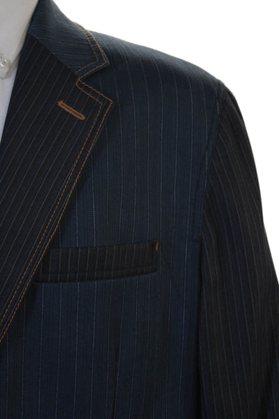 Marc Ecko Mens Striped Contrast Stitching Detail Two Button Blazer Blue Size XL