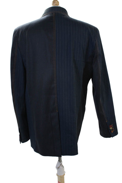 Marc Ecko Mens Striped Contrast Stitching Detail Two Button Blazer Blue Size XL