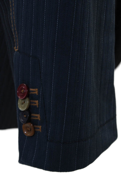 Marc Ecko Mens Striped Contrast Stitching Detail Two Button Blazer Blue Size XL