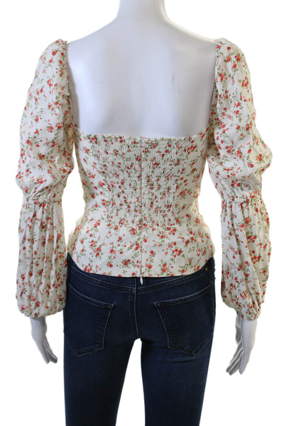 Reformation Women Cropped White Bohemian Floral Button-Up Blouse Size 0