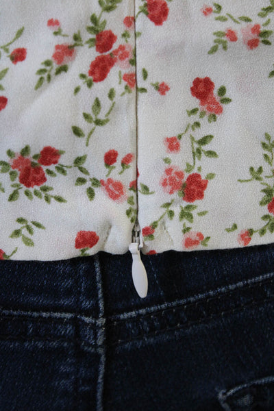 Reformation Women Cropped White Bohemian Floral Button-Up Blouse Size 0