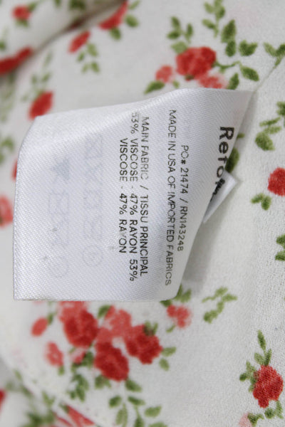 Reformation Women Cropped White Bohemian Floral Button-Up Blouse Size 0