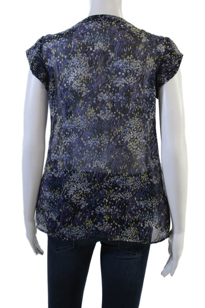 Joie Women Black Silk V-Neck Floral Short Sleeve Blouse Size 2XS