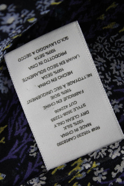 Joie Women Black Silk V-Neck Floral Short Sleeve Blouse Size 2XS