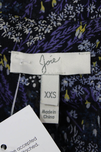 Joie Women Black Silk V-Neck Floral Short Sleeve Blouse Size 2XS