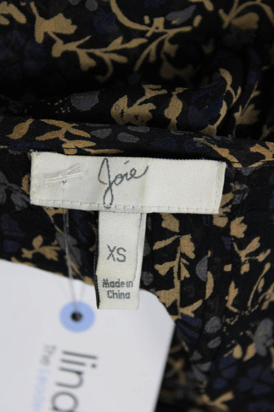 Joie Women Black Floral Silk 3/4 Sleeve Round Neck Bohemian Blouse Size XS