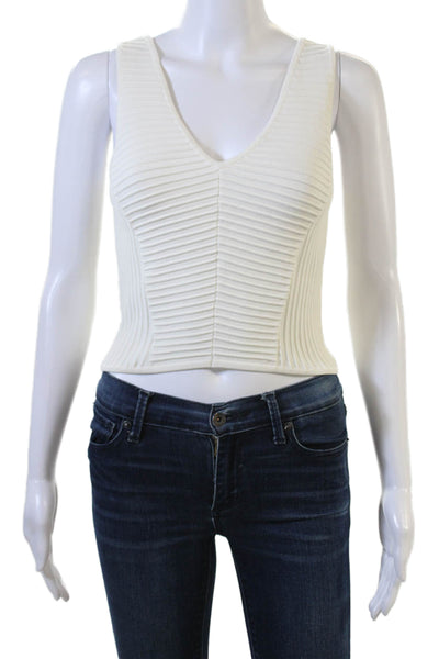 Sam Edelman Women Cropped Striped V-Neck Tank White Sleeveless Size XS