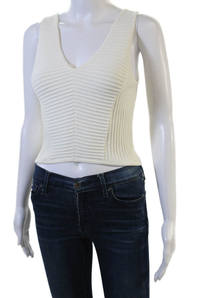 Sam Edelman Women Cropped Striped V-Neck Tank White Sleeveless Size XS