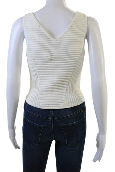 Sam Edelman Women Cropped Striped V-Neck Tank White Sleeveless Size XS