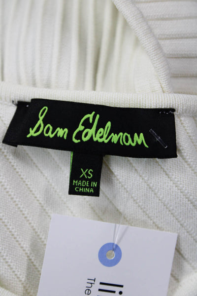 Sam Edelman Women Cropped Striped V-Neck Tank White Sleeveless Size XS