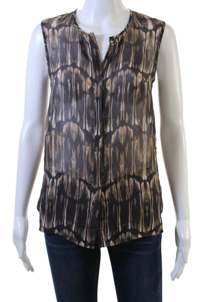 J Brand Womens Black 100% Silk Sleeveless Blouse Animal Print Size XS