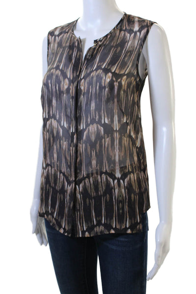 J Brand Womens Black 100% Silk Sleeveless Blouse Animal Print Size XS