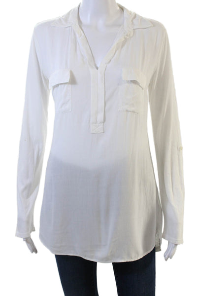 Splendid Women White 100% Silk V-Neck Tunic Blouse Long Sleeve Size XS
