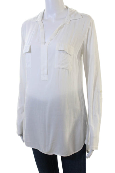 Splendid Women White 100% Silk V-Neck Tunic Blouse Long Sleeve Size XS