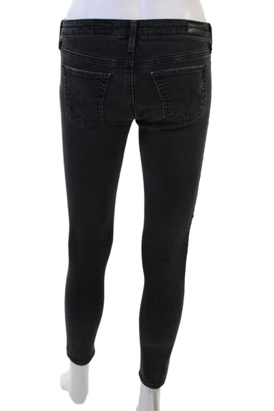 AG Women Skinny Ankle Jeans Black Mid-Rise Button Size 25