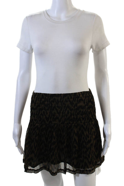 Ganni Women's Smocked Waist Lined Ruffle Tiered Mini Skirt Black Size XS