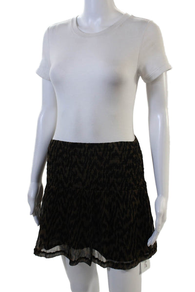 Ganni Women's Smocked Waist Lined Ruffle Tiered Mini Skirt Black Size XS