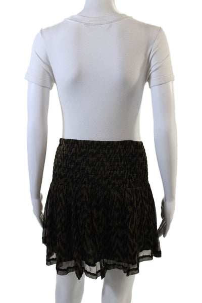 Ganni Women's Smocked Waist Lined Ruffle Tiered Mini Skirt Black Size XS