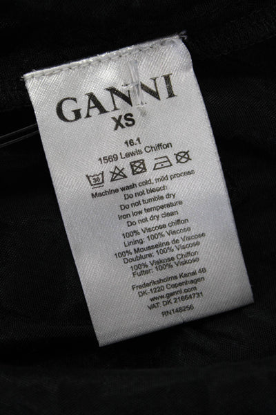 Ganni Women's Smocked Waist Lined Ruffle Tiered Mini Skirt Black Size XS