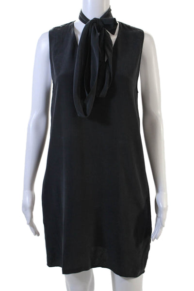 Equipment Femme Women Shift Dress Black High Neck Sleeveless Tie Waist Size S