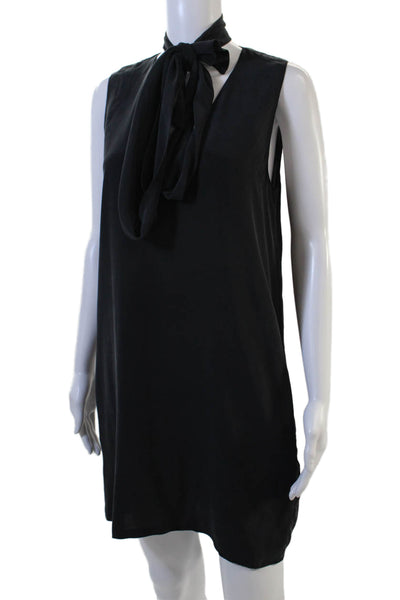 Equipment Femme Women Shift Dress Black High Neck Sleeveless Tie Waist Size S
