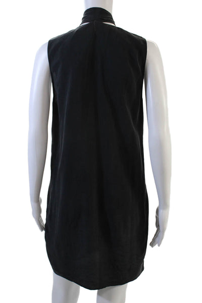 Equipment Femme Women Shift Dress Black High Neck Sleeveless Tie Waist Size S