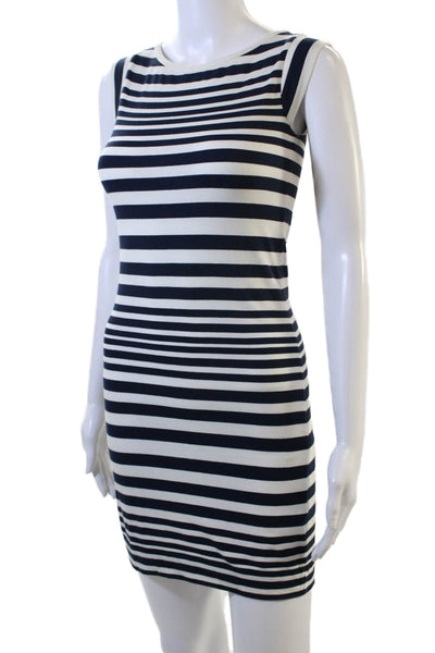 French Connection Women Bodycon Tank Dress Dark Blue Striped Sleeveless Size 0