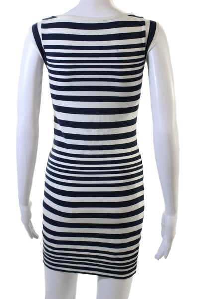 French Connection Women Bodycon Tank Dress Dark Blue Striped Sleeveless Size 0