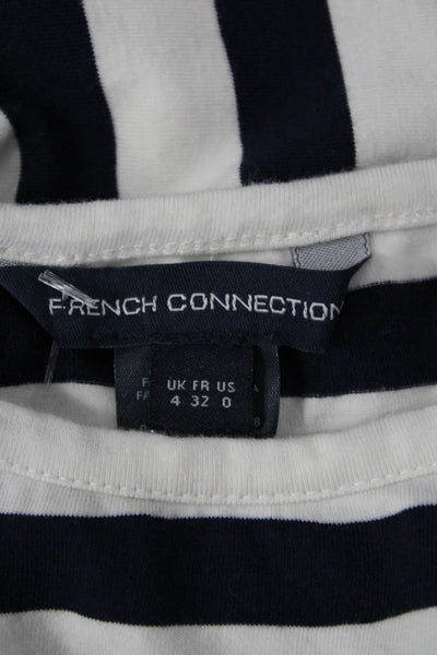 French Connection Women Bodycon Tank Dress Dark Blue Striped Sleeveless Size 0