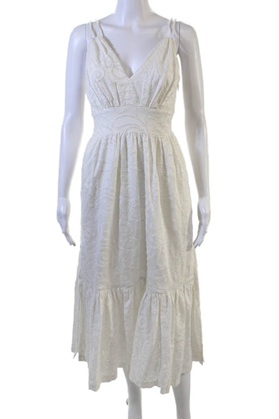 Prabal Gurung Womens Maxi Sundress White Cotton V-Neck Paisley Zip Size 0