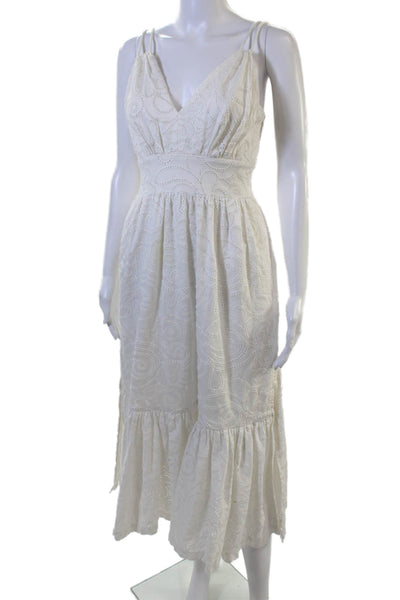 Prabal Gurung Womens Maxi Sundress White Cotton V-Neck Paisley Zip Size 0