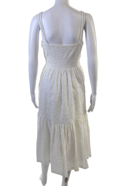 Prabal Gurung Womens Maxi Sundress White Cotton V-Neck Paisley Zip Size 0