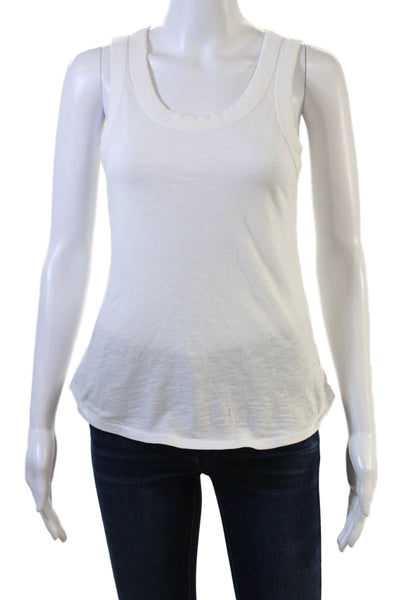 Madewell Women White Basic Tank 100% Cotton Round Neck Size S