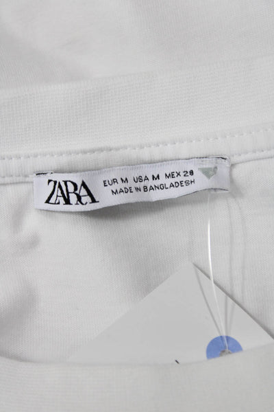 Zara, Womens Basic Jersey T-Shirt White Cotton Crew Neck Short Sleeve Size M
