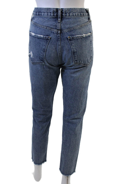 Agolde Women Cropped Mom Jeans Dark Blue Mid Rise Button Fly Size 24