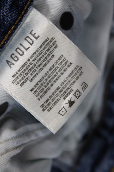Agolde Women Cropped Mom Jeans Dark Blue Mid Rise Button Fly Size 24