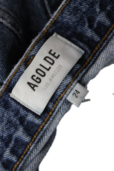 Agolde Women Cropped Mom Jeans Dark Blue Mid Rise Button Fly Size 24