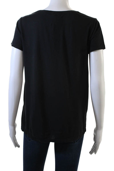 Vince Women Jersey T-Shirt Black Round Neck Short Sleeve Size S