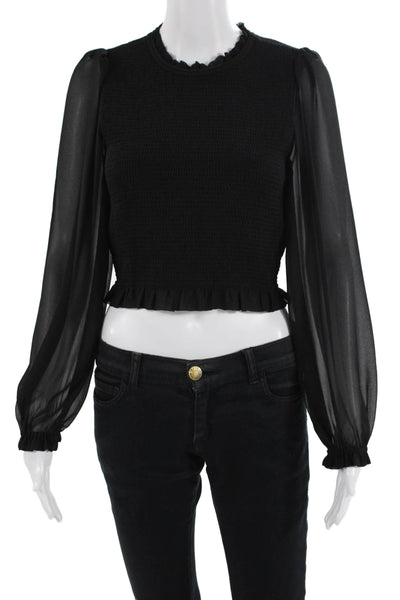 Wilfred Women Cropped Black Long Sleeve Blouse Zip Crew Neck Size M